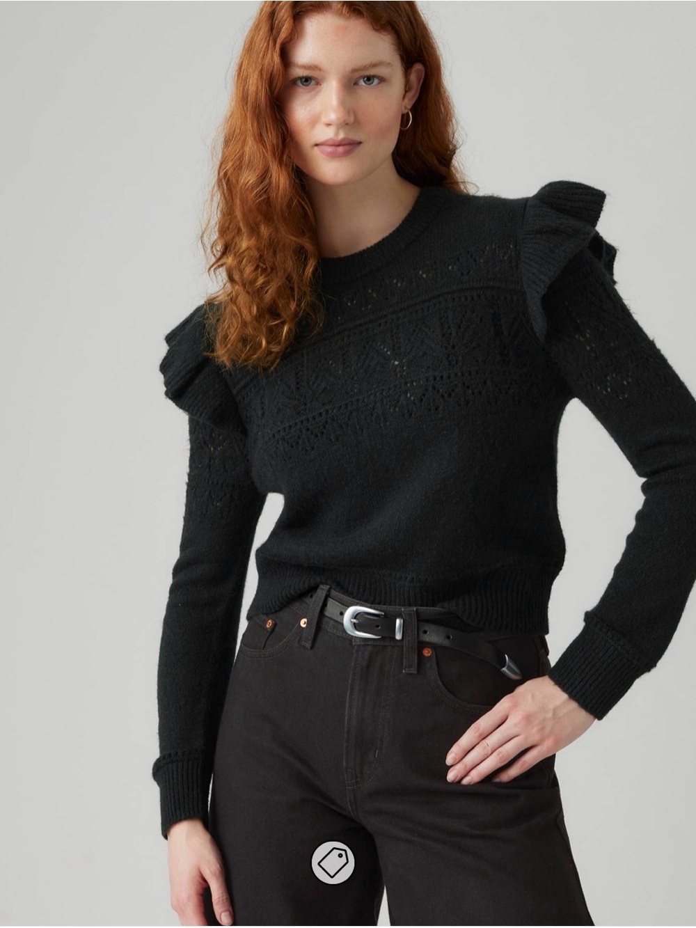 Levi's Black Ruffle-Shoulder Crew Sweater Size L